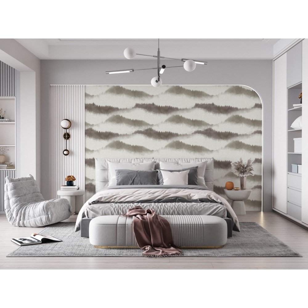 Sulu Boya Efektli Soyut Dağ Manzaralı Tasarım Duvar Kağıdı