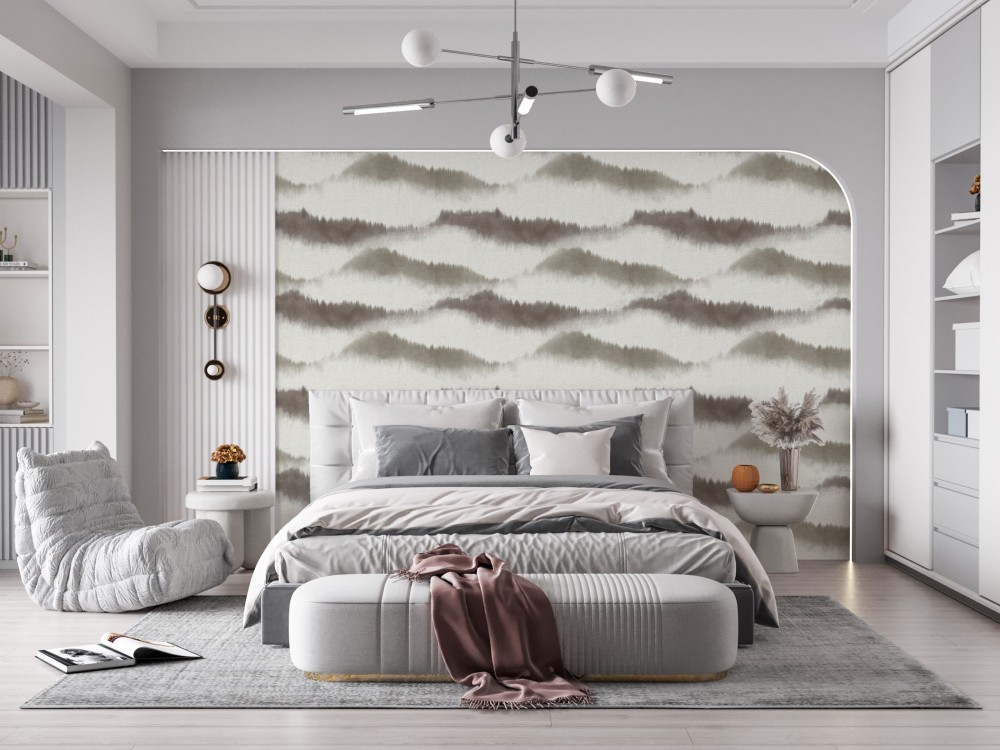 Sulu Boya Efektli Soyut Dağ Manzaralı Tasarım Duvar Kağıdı