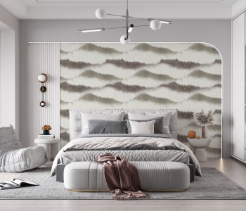 Sulu Boya Efektli Soyut Dağ Manzaralı Tasarım Duvar Kağıdı