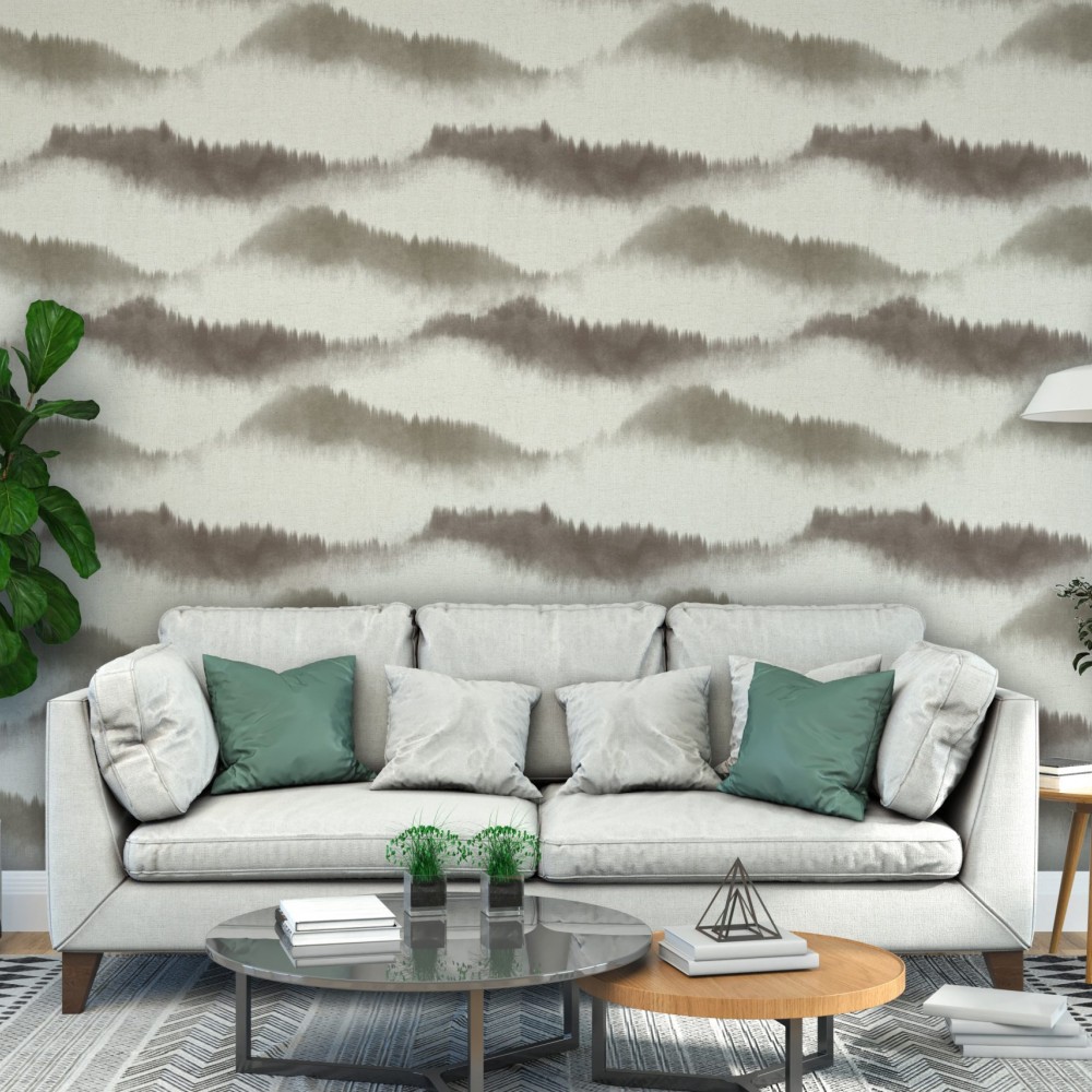 Sulu Boya Efektli Soyut Dağ Manzaralı Tasarım Duvar Kağıdı