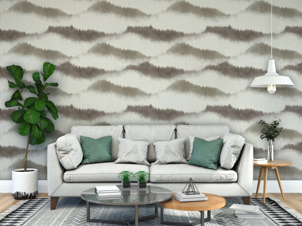 Sulu Boya Efektli Soyut Dağ Manzaralı Tasarım Duvar Kağıdı