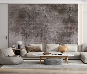 Endüstriyel Beton Zemin Üzeri Eskitme Damask Desenli Duvar Kağıdı