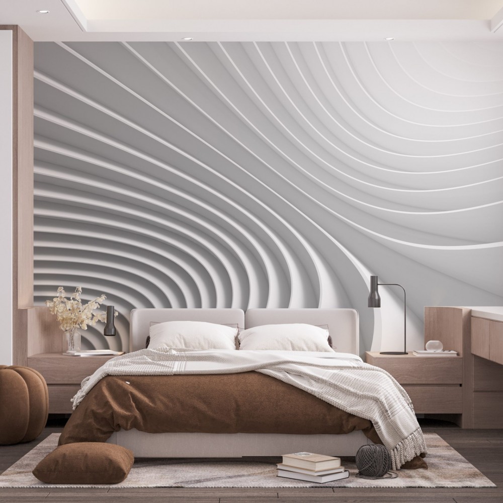 3D Parametrik Modern Beyaz Dalga Duvar Kağıdı