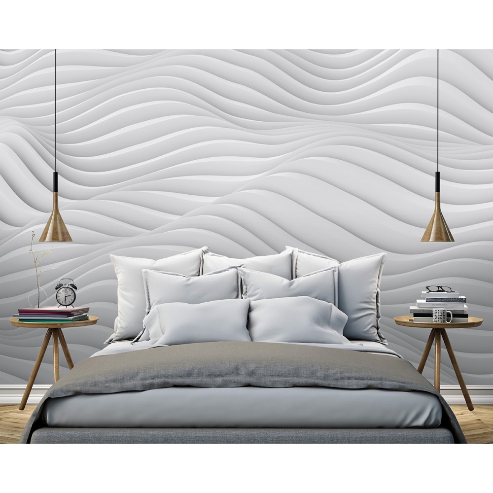 3D Efektli Modern Beyaz Dalga Desenli Tasarım Duvar Kağıdı