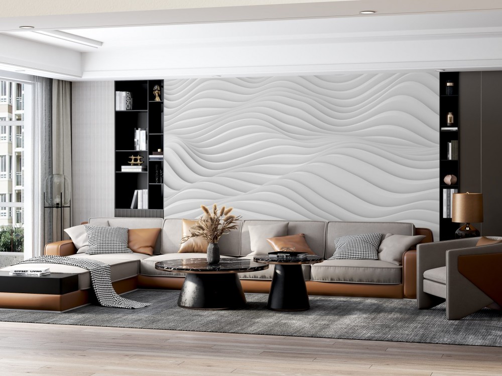 3D Efektli Modern Beyaz Dalga Desenli Tasarım Duvar Kağıdı