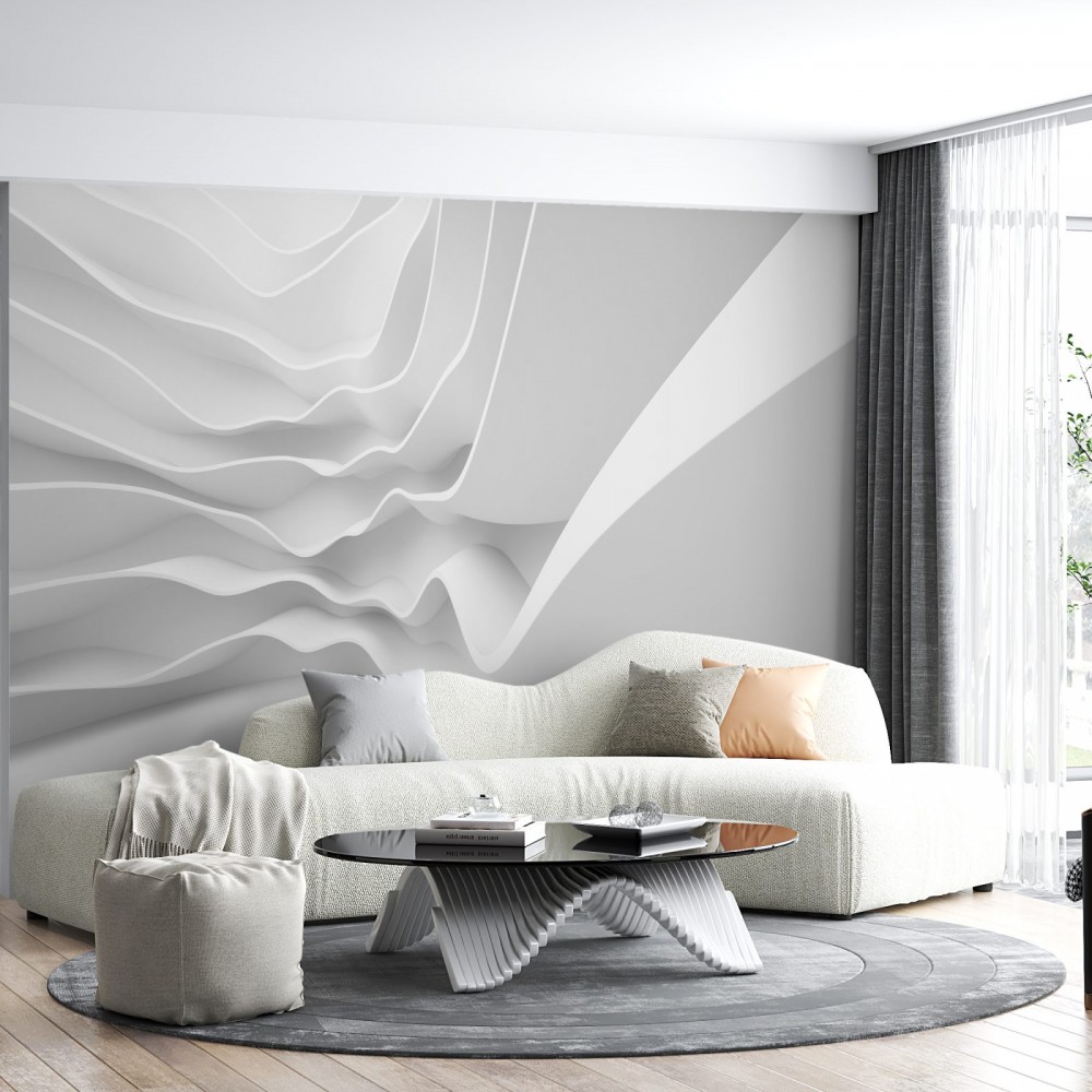 Fütüristik Beyaz Parametrik Tasarım Duvar Kağıdı