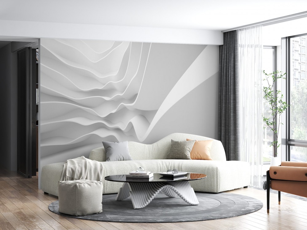 Fütüristik Beyaz Parametrik Tasarım Duvar Kağıdı