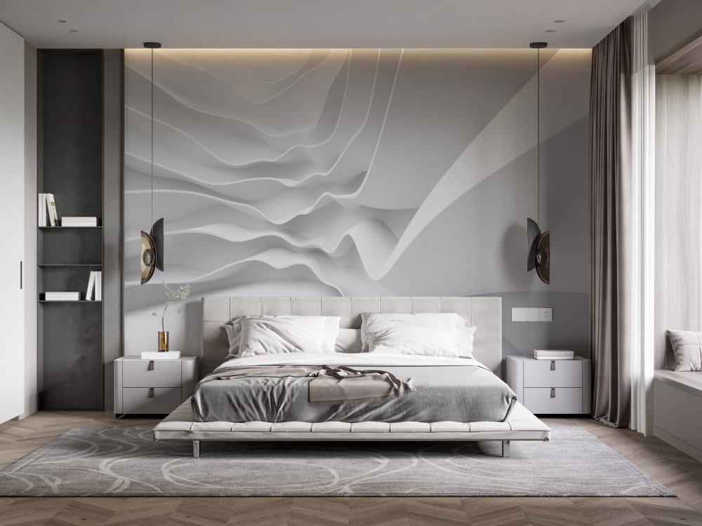 Fütüristik Beyaz Parametrik Tasarım Duvar Kağıdı