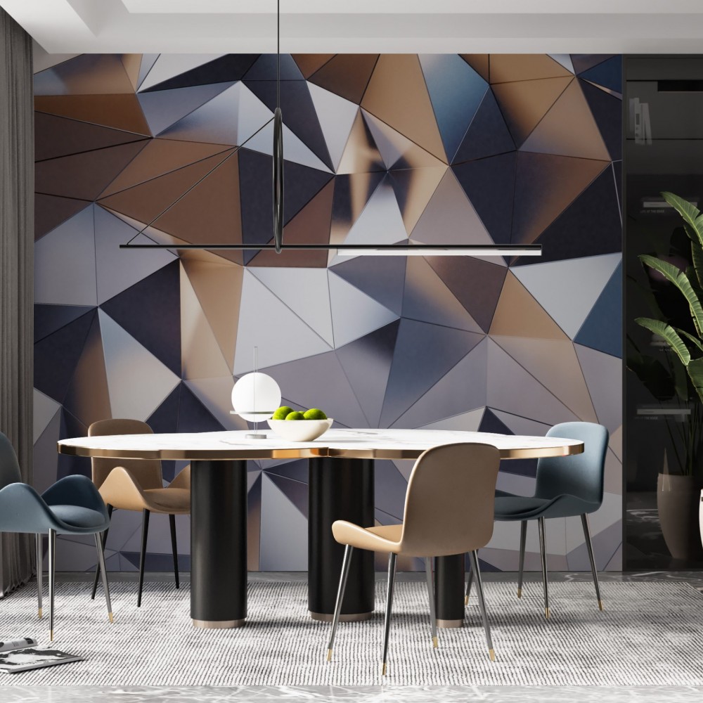 3D Geometrik Prizma ve Metalik Yansımalı Tasarım Duvarkağıdı 3D Geometrik Prizma ve Metalik Yansımalı Tasarım Duvarkağıdı