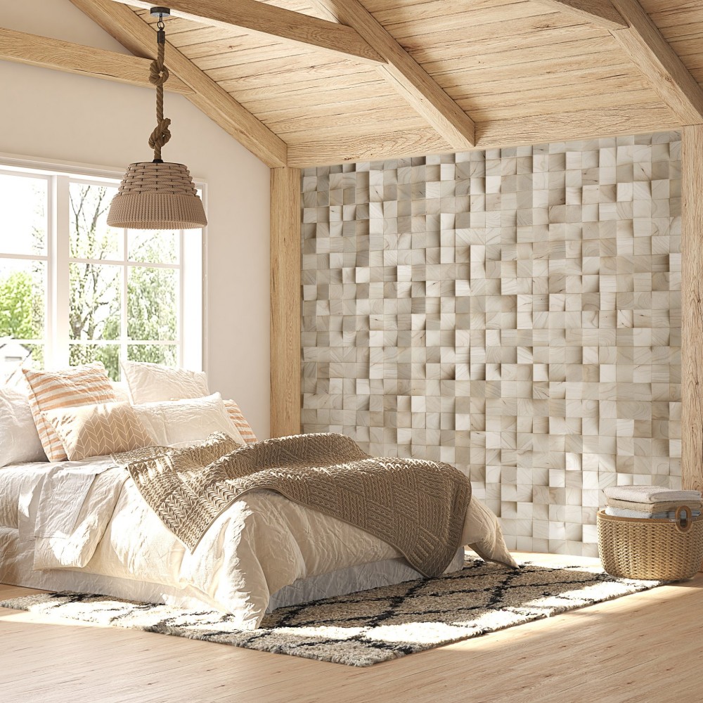 3D Efektli İskandinav Ahşap Küp Bloklar Tasarım Duvar Kağıdı