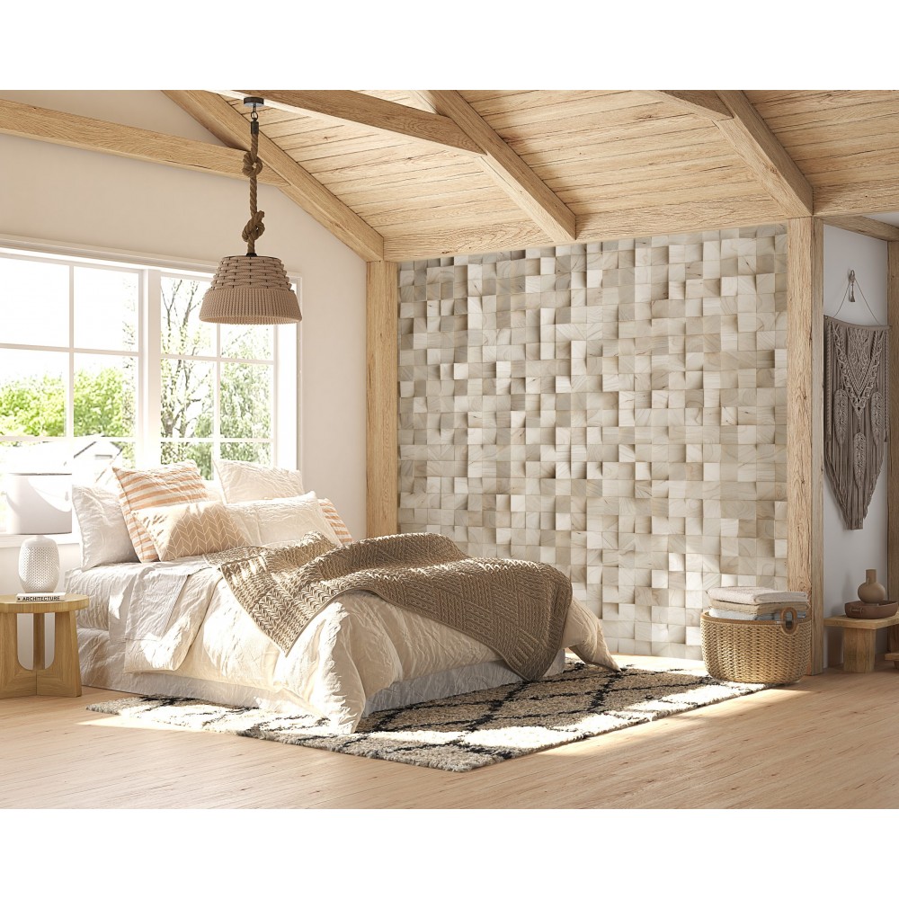 3D Efektli İskandinav Ahşap Küp Bloklar Tasarım Duvar Kağıdı