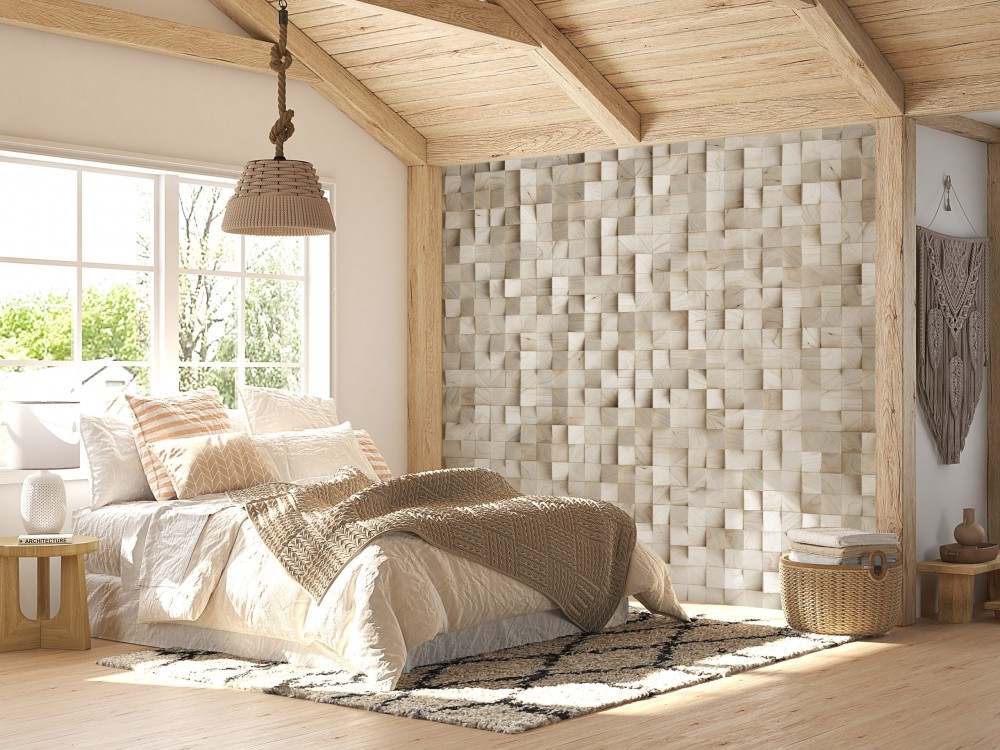 3D Efektli İskandinav Ahşap Küp Bloklar Tasarım Duvar Kağıdı