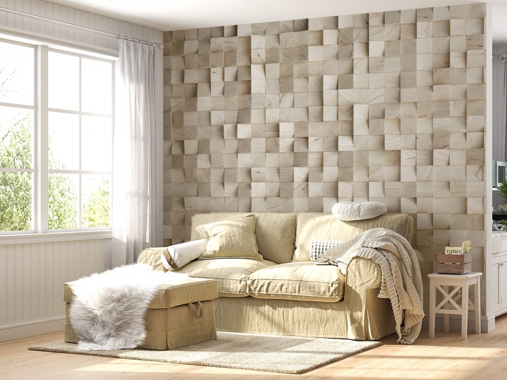 3D Efektli İskandinav Ahşap Küp Bloklar Tasarım Duvar Kağıdı
