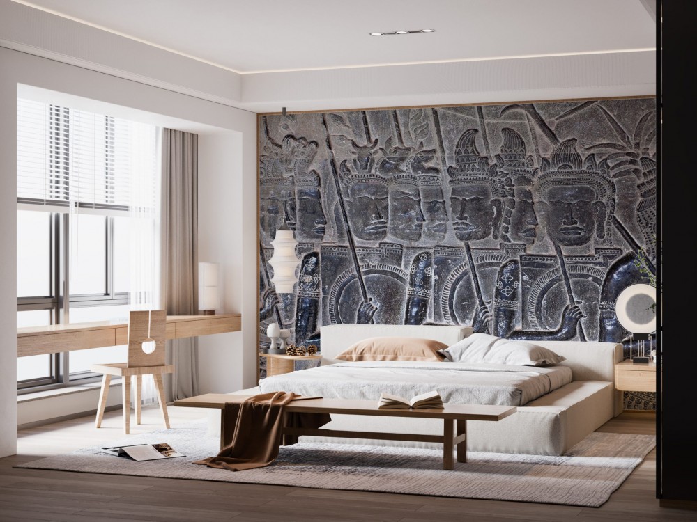 Antik Doğu Savaşçıları Rölyef Görünümlü Duvar Kağıdı