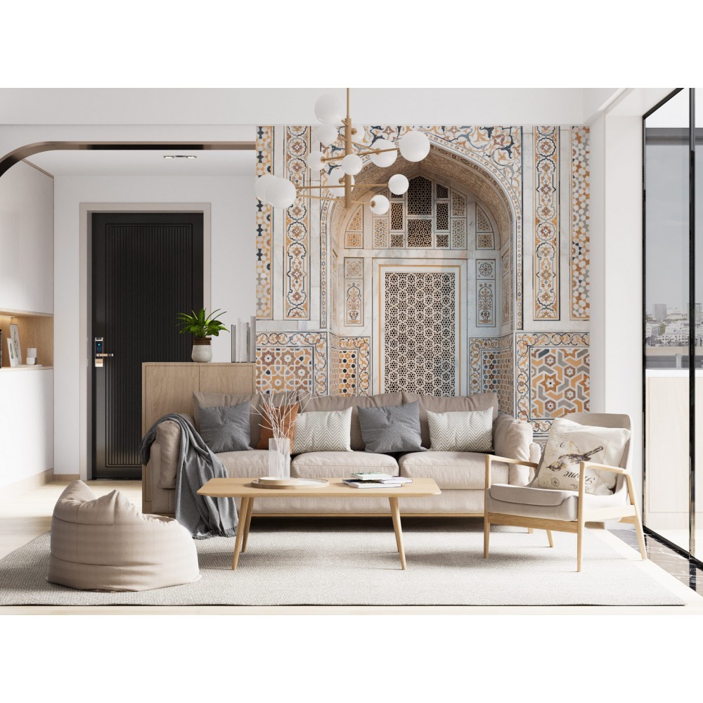 Selçuklu Motifli 3D Derinlik Etkili Saray Kapısı Tasarım Duvar Kağıdı