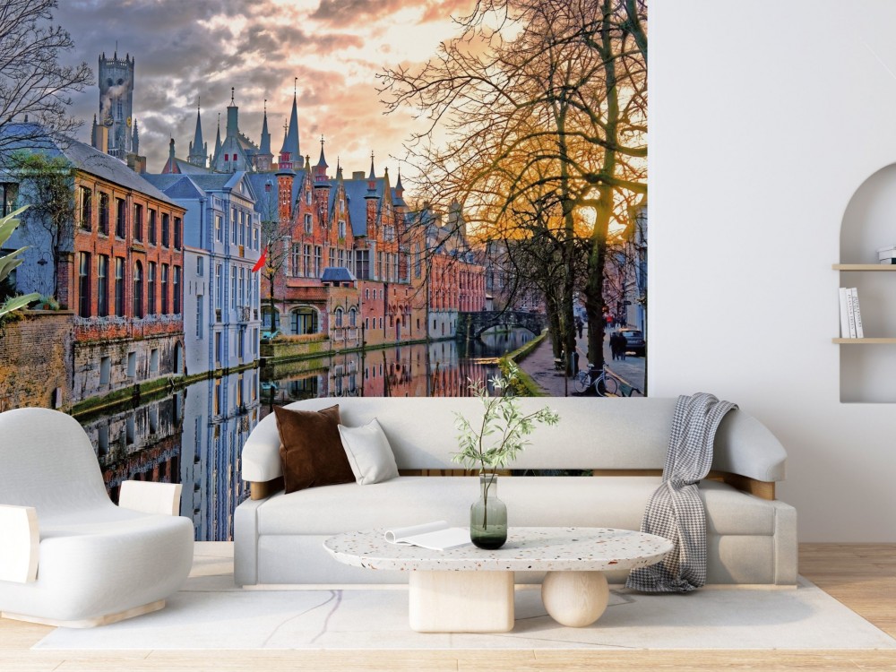 Tarihi Avrupa Şehri Gün Batımı Tasarım Duvar Kağıdı