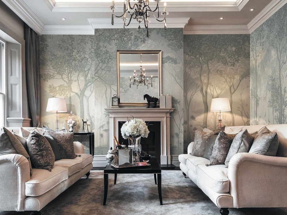 Mistik Gri Tonlu Derin Orman ve Tropikal Doğa Manzaralı Duvar Kağıdı