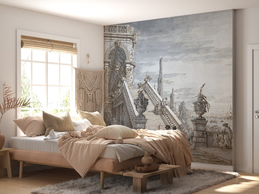 Vintage Avrupa Saray Merdivenleri ve Klasik Mimari Manzaralı Duvar Kağıdı