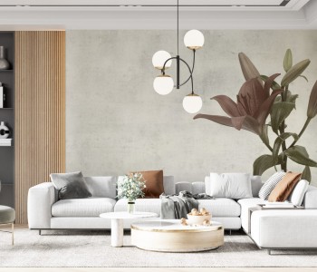 Ham Sıva Dokulu ve Tekil Çiçek İllüstrasyonlu Sanatsal Duvar Kağıdı