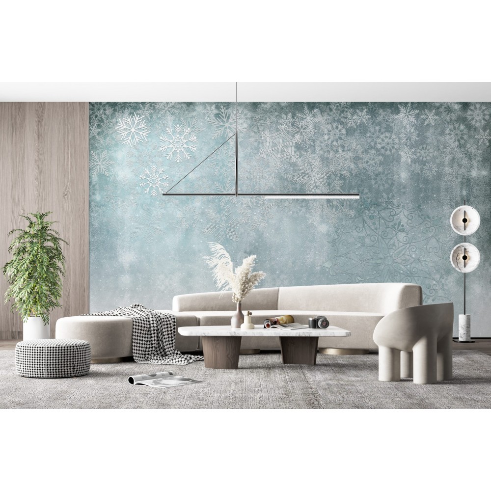 Modern Kristal Kar Tanesi ve İnce İşçilikli Mandala Desenli Duvar Kağıdı