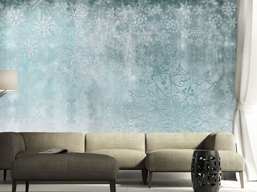 Modern Kristal Kar Tanesi ve İnce İşçilikli Mandala Desenli Duvar Kağıdı