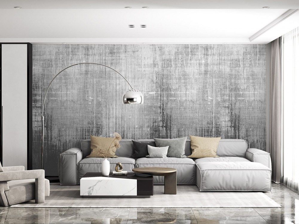 Antrasit ve Gri Fırça Darbeli Beton Dokulu Duvar Kağıdı 