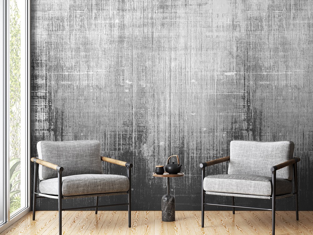 Antrasit ve Gri Fırça Darbeli Beton Dokulu Duvar Kağıdı 