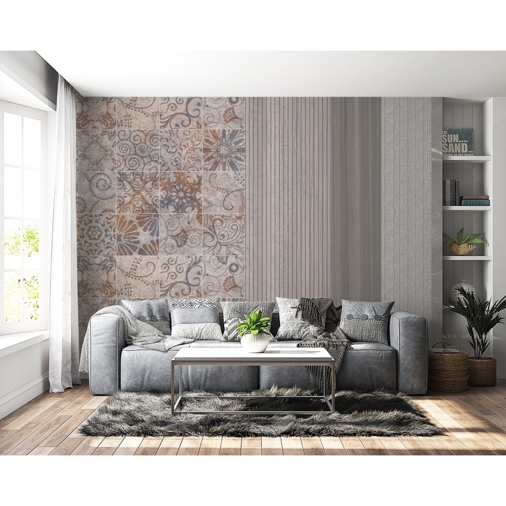 Eskitme Karo Desenli ve Dikey Panel Görünümlü Duvar Kağıdı