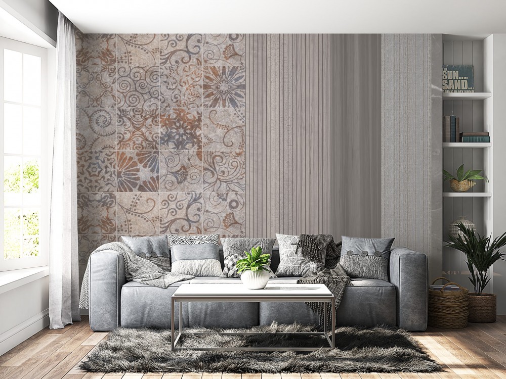 Eskitme Karo Desenli ve Dikey Panel Görünümlü Duvar Kağıdı