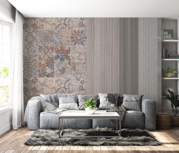 Eskitme Karo Desenli ve Dikey Panel Görünümlü Duvar Kağıdı