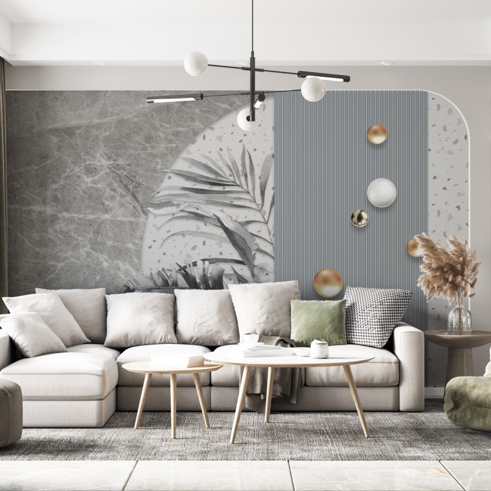 Mermer Dokulu, Terrazzo ve Geometrik Panel Görünümlü Duvar Kağıdı