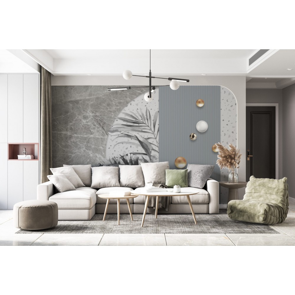 Mermer Dokulu, Terrazzo ve Geometrik Panel Görünümlü Duvar Kağıdı