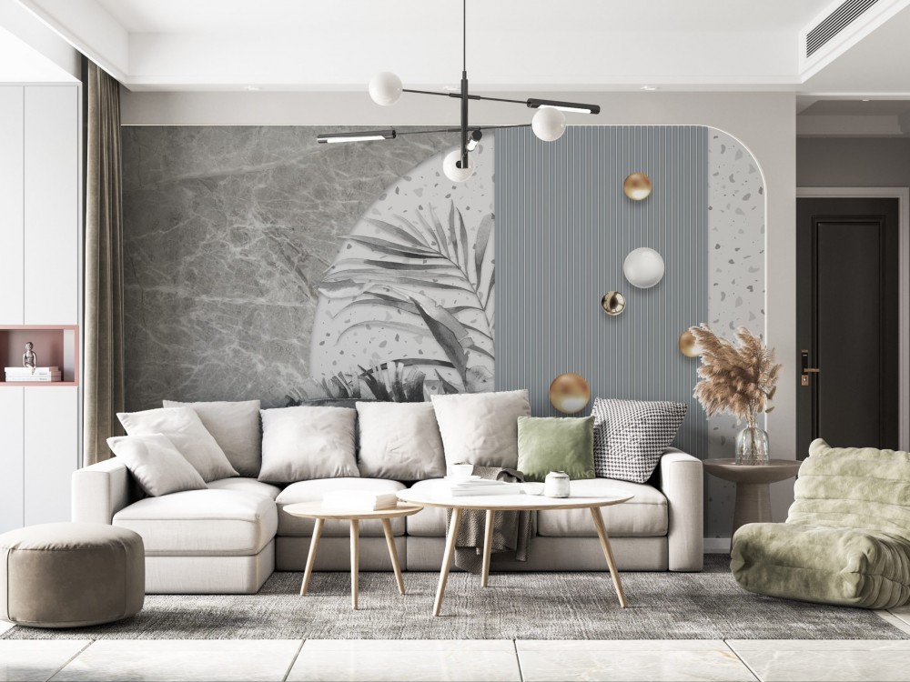 Mermer Dokulu, Terrazzo ve Geometrik Panel Görünümlü Duvar Kağıdı