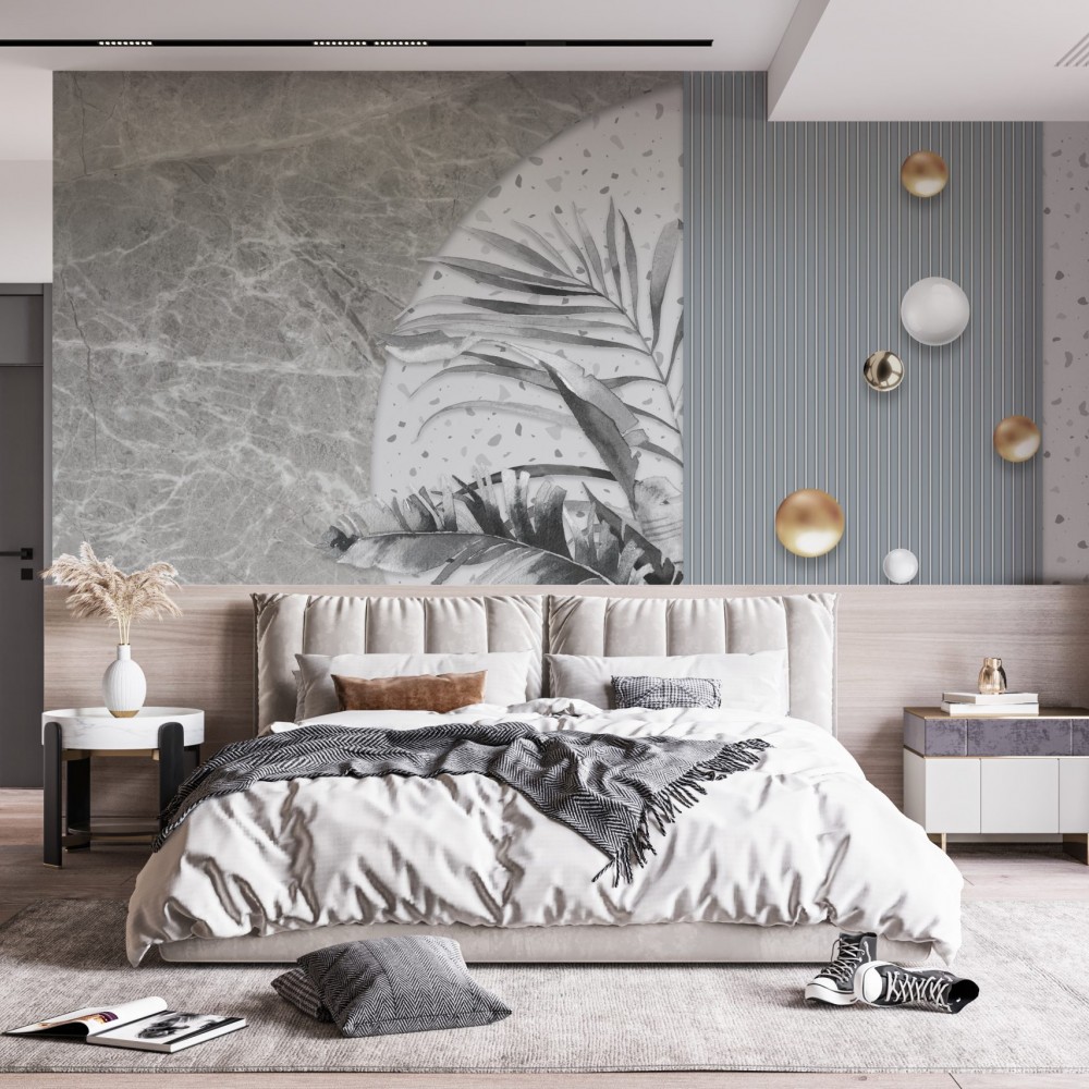 Mermer Dokulu, Terrazzo ve Geometrik Panel Görünümlü Duvar Kağıdı