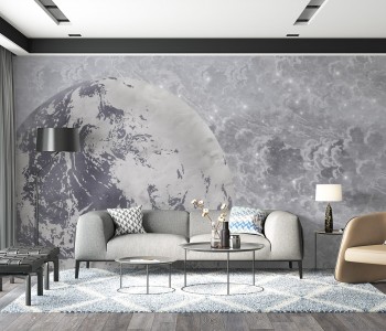 Gri Tonlu Dünya Figürlü ve Kozmik Bulutsu Duvar Kağıdı