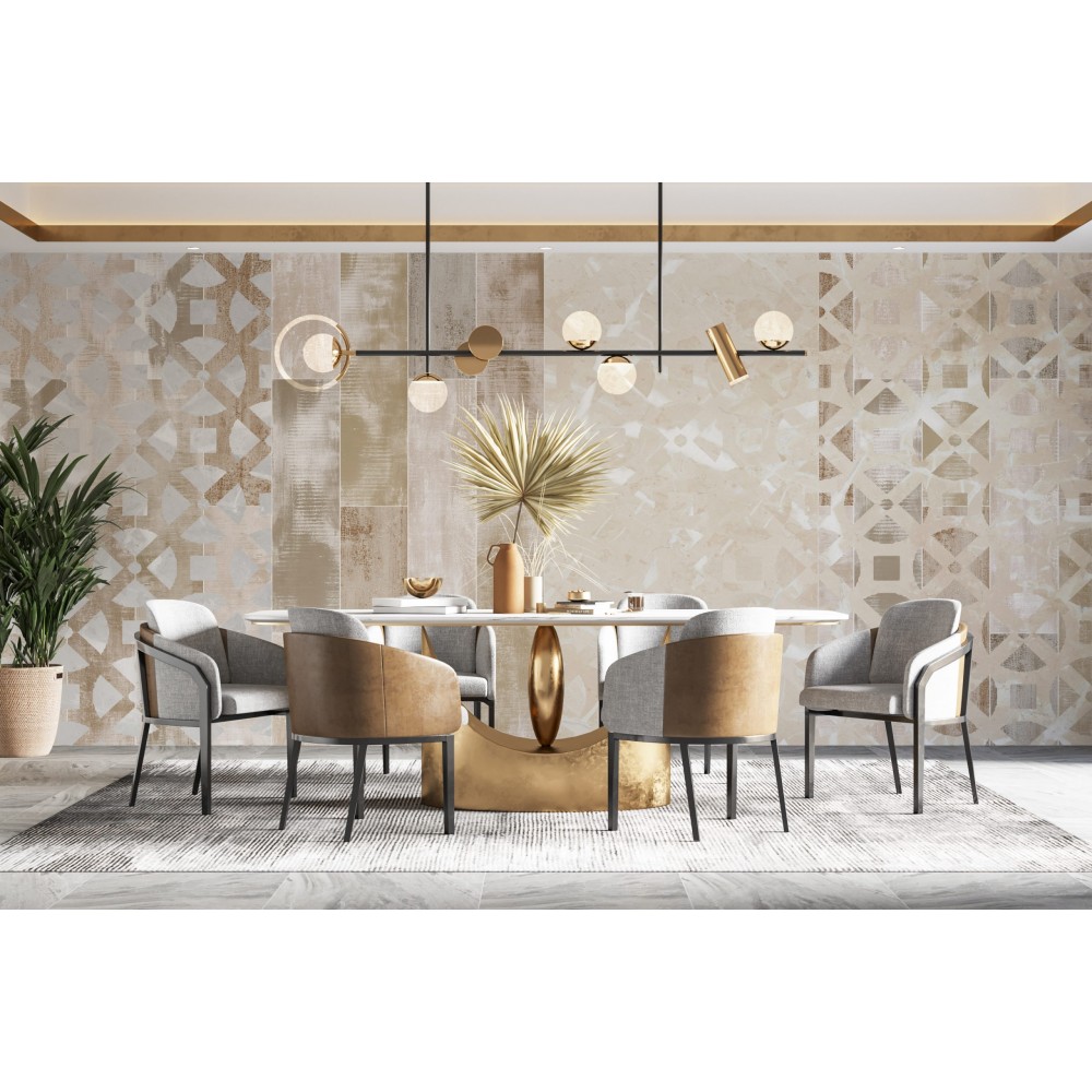 Mermer Geçişli ve Eskitme Panel Görünümlü Duvar Kağıdı