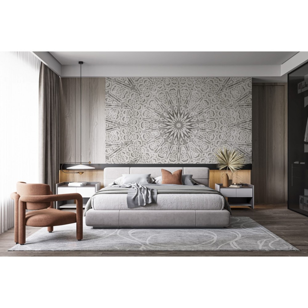 Zen Stil Mistika Mandala ve İskandinav Desenli Antrasit Duvar Kağıdı