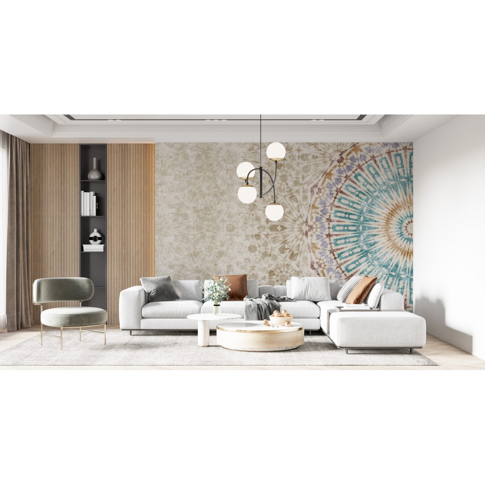 Boho-Lüks Stilinde Büyük Ölçekli Yıldız Formlu ve Antik Bej Duvar Kağıdı