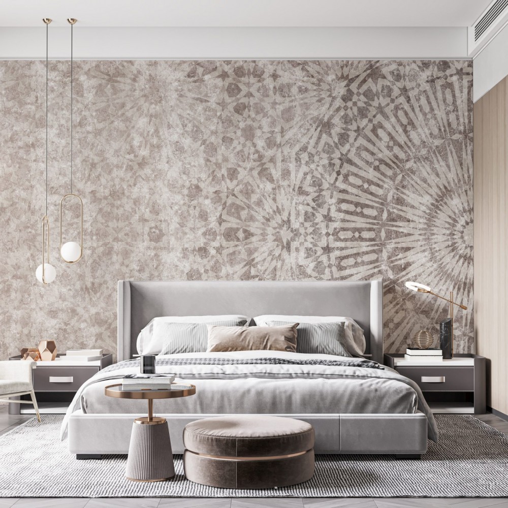 Modern Eskitme Dokulu Antik Geometrik Yıldız Motifli Vizon Duvar Kağıdı