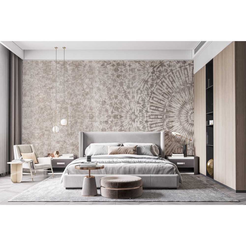 Modern Eskitme Dokulu Antik Geometrik Yıldız Motifli Vizon Duvar Kağıdı