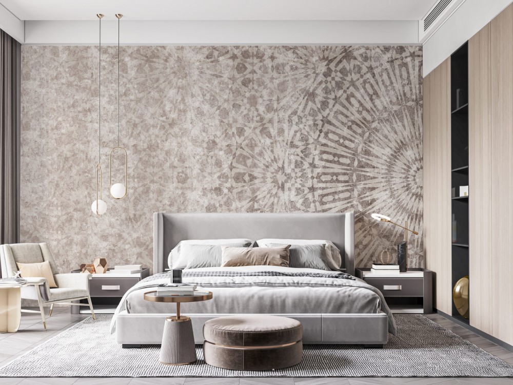 Modern Eskitme Dokulu Antik Geometrik Yıldız Motifli Vizon Duvar Kağıdı