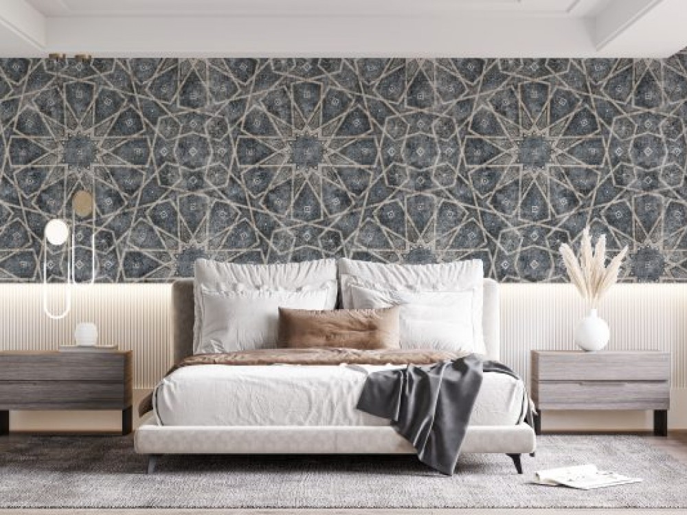 Antik Geometrik Yıldız Geçmeli ve Eskitme Dokulu Etnik Duvar Kağıdı