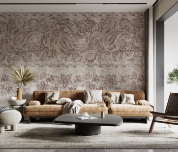 Eskitme Dokulu ve Kiremit-Vizon Tonlu Paisley Duvar Kağıdı