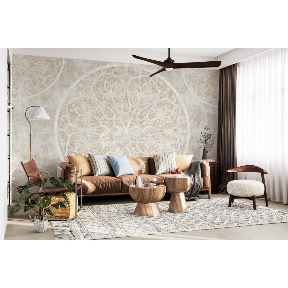 Mandala Motifli ve Eskitme Taş Dokulu Vizon Duvar Kağıdı 