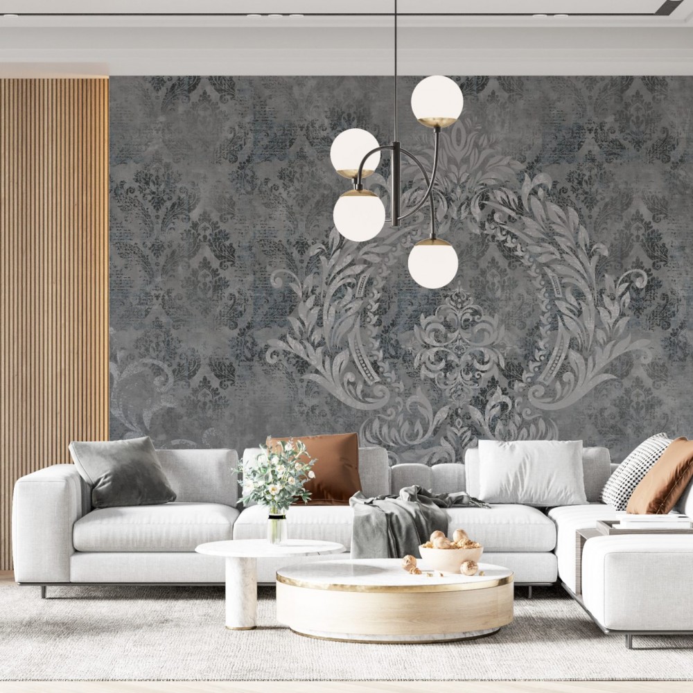 Klasik Modern Stil Brüt Beton Zeminli ve Barok Motifli Duvar Kağıdı