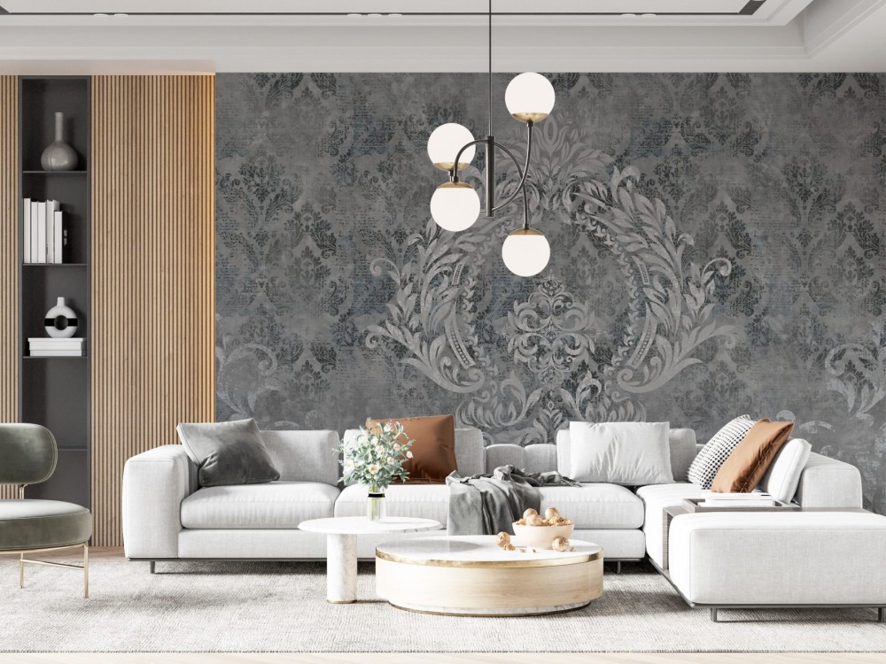 Klasik Modern Stil Brüt Beton Zeminli ve Barok Motifli Duvar Kağıdı