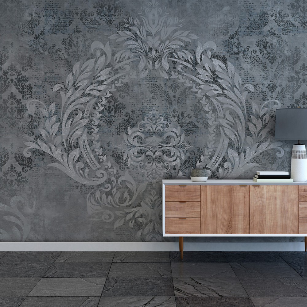 Klasik Modern Stil Brüt Beton Zeminli ve Barok Motifli Duvar Kağıdı