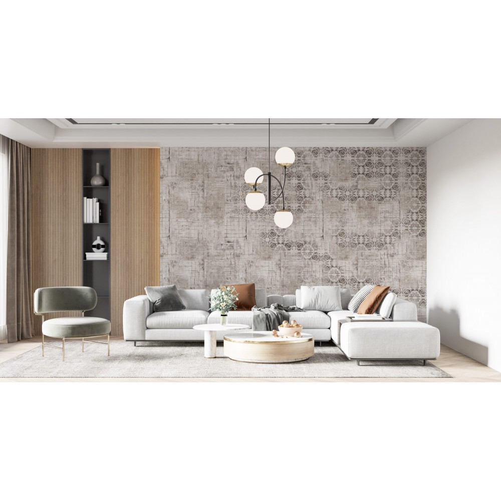 Vintage Luxury Stil: Ham Sıva Efektli ve Silik Klasik Motifli Duvar Kağıdı