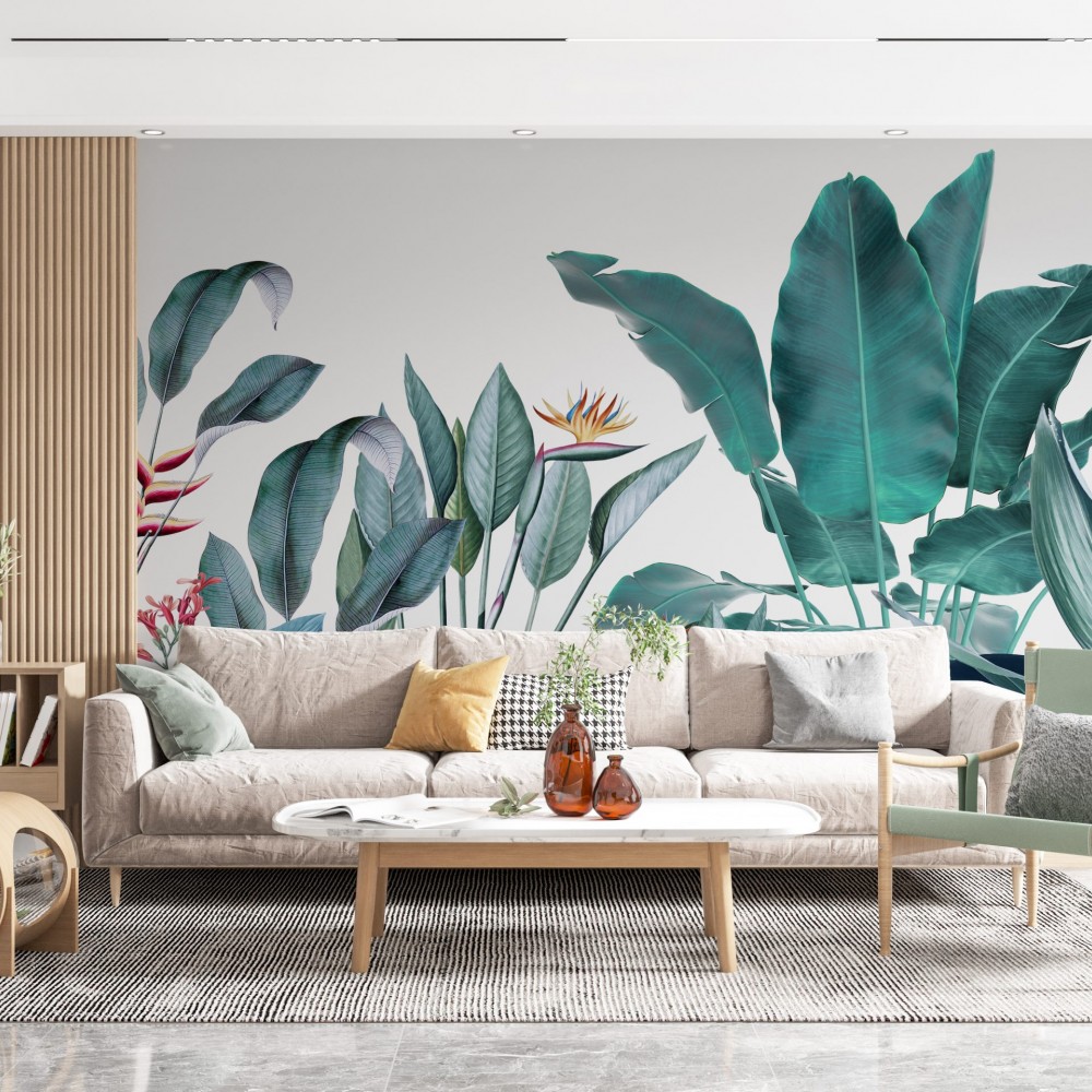 Modern Tropikal Botanik Yaprak Desenli Tasarım Duvar Kağıdı