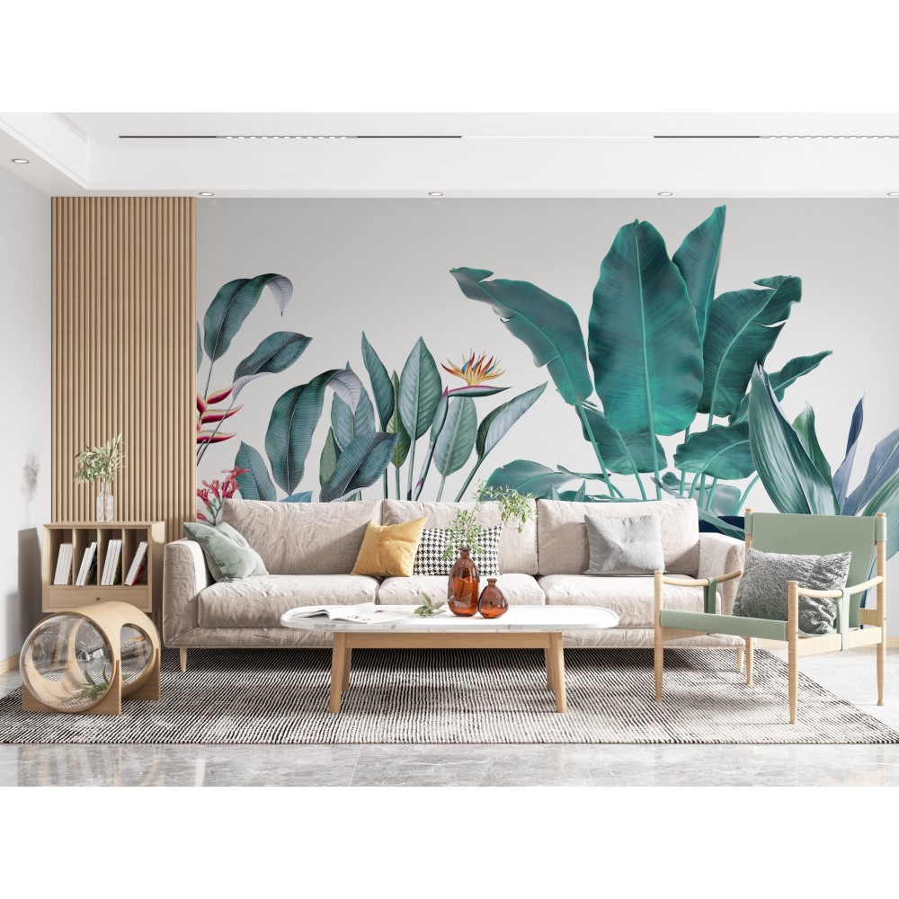 Modern Tropikal Botanik Yaprak Desenli Tasarım Duvar Kağıdı